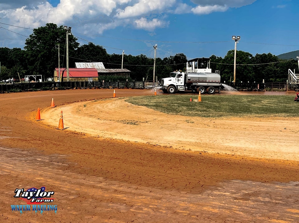 Water truck providing dust control at a dirt racing track | Commercial Water Delivery | Taylor Farms Water Hauling | Eastern Panhandle WV