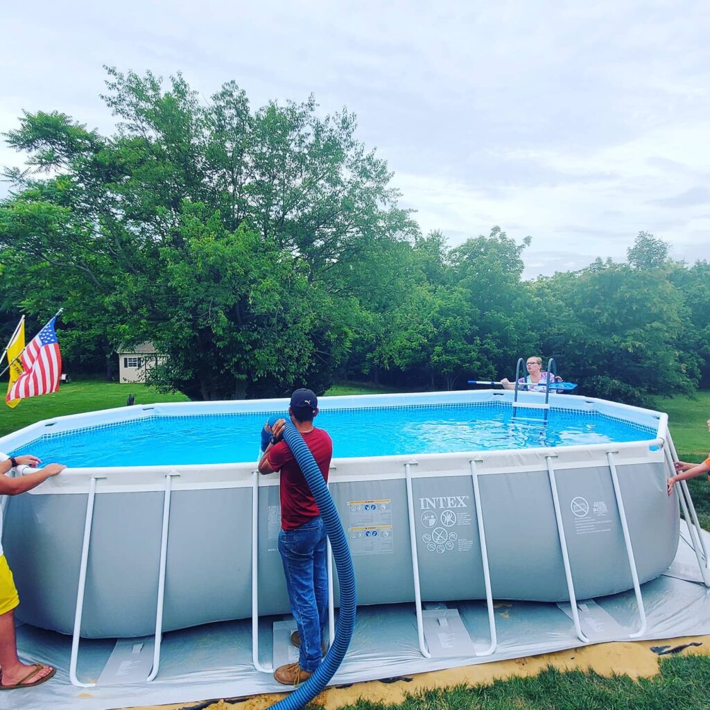 Above ground swimming pool getting filled up with water | Professional Water Hauling | Taylor Farms Water Hauling | Eastern Panhandle WV