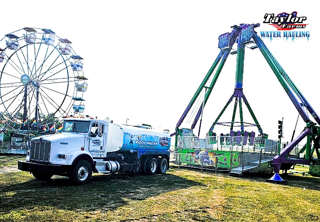 Taylor Farms water truck delivering bulk event water to an outdoor fair